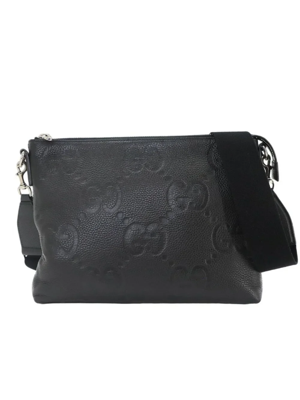 Gucci Jumbo GG Shoulder Bag Leather Black Silver